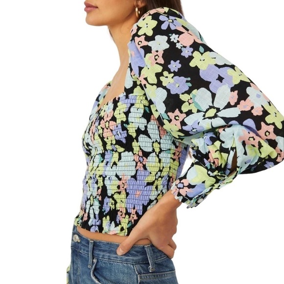 FREE PEOPLE Ariana Print Smocked Elastic Top OB1340366 - Picture 1 of 10